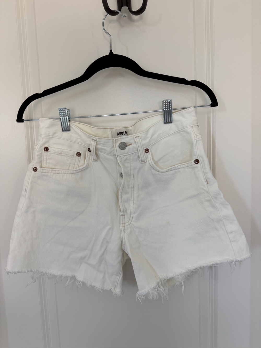 Agolde White Raw-Hem High-Rise Denim Shorts